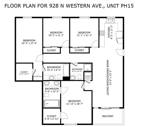Floor plan for 4 beds, 3 baths, 1581 sqft